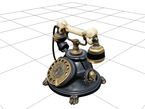 Haunted Rotary Phone with Brass and Bone Handset 3D Model