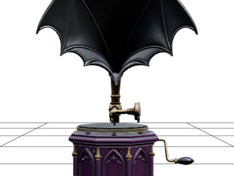 Gothic Gramophone with Bat Wing Horn and Brass Crank 3D Model