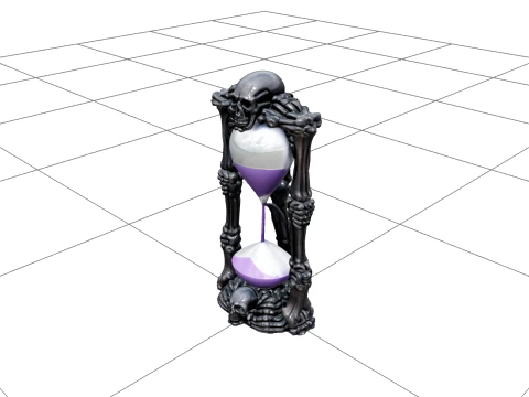 Verfluchte Sanduhr mit violettem Sand und Skelettrahmen 3D Modell