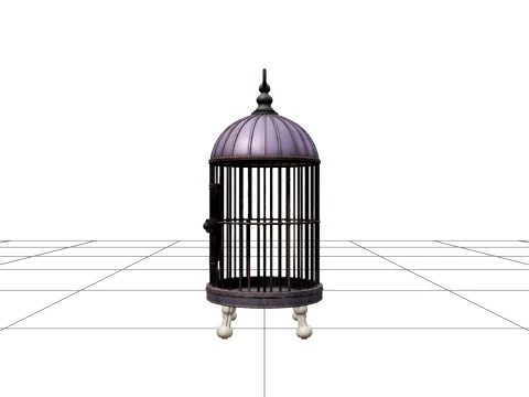 Antique Birdcage with Purple Dome and Bone Shaped Feet 3D Model