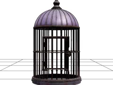 Antique Birdcage with Purple Dome and Bone Shaped Feet 3D Model