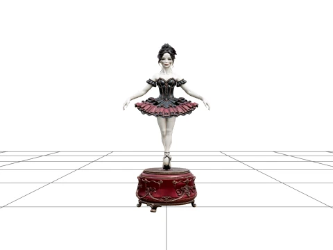 Haunted Music Box Ballerina Crimson Pedestal Asset 3D Model