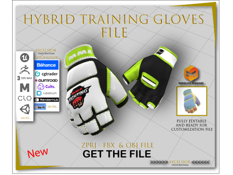Boxing Gloves ZPRJ FBX OBJ Realistic Sportswear Design for CLO Marvelous Designer 3D Model