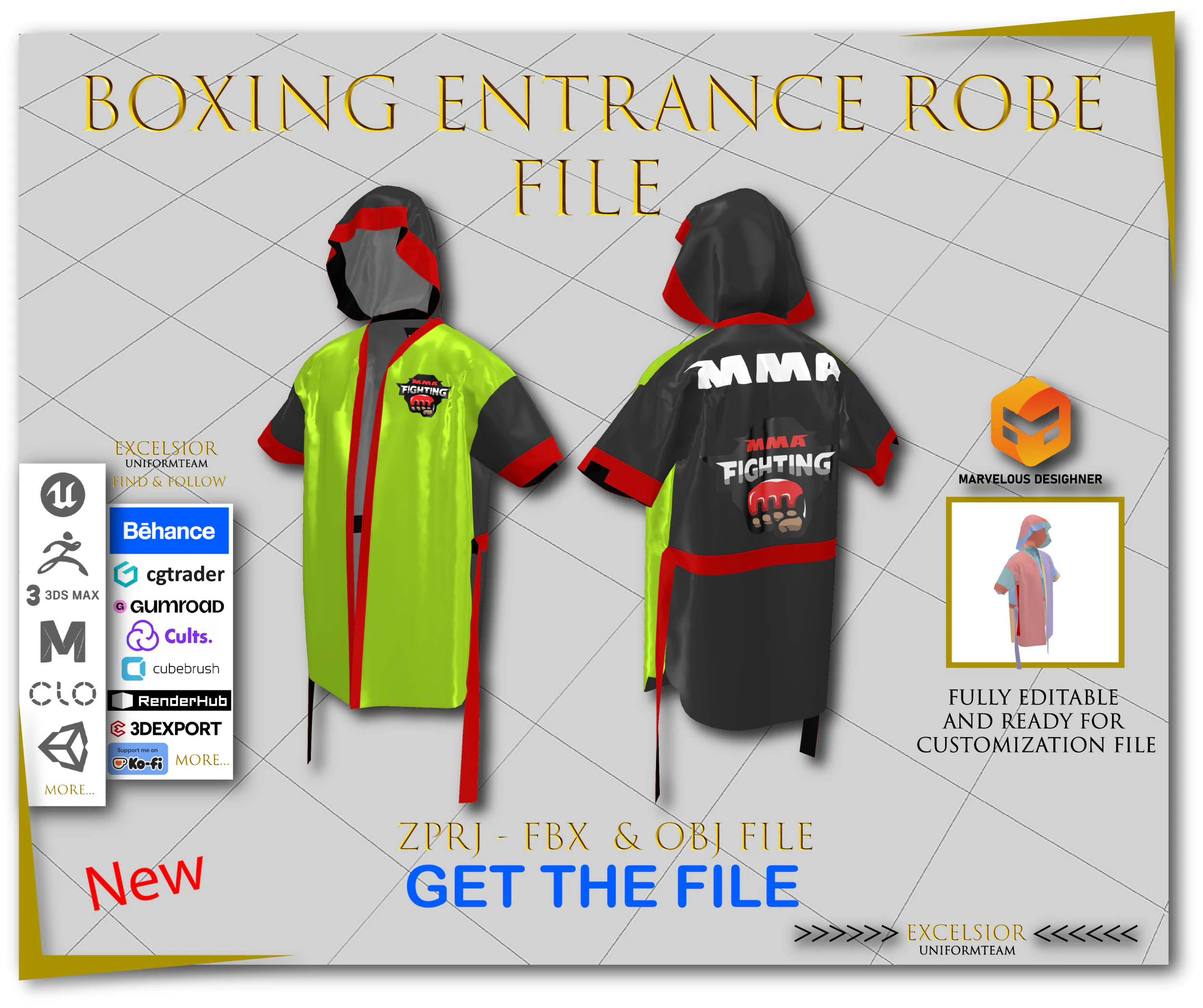 MMA Boxing Entrance Robe ZPRJ FBX OBJ 3D Model .c4d .max .obj .3ds .fbx .stl .blend 