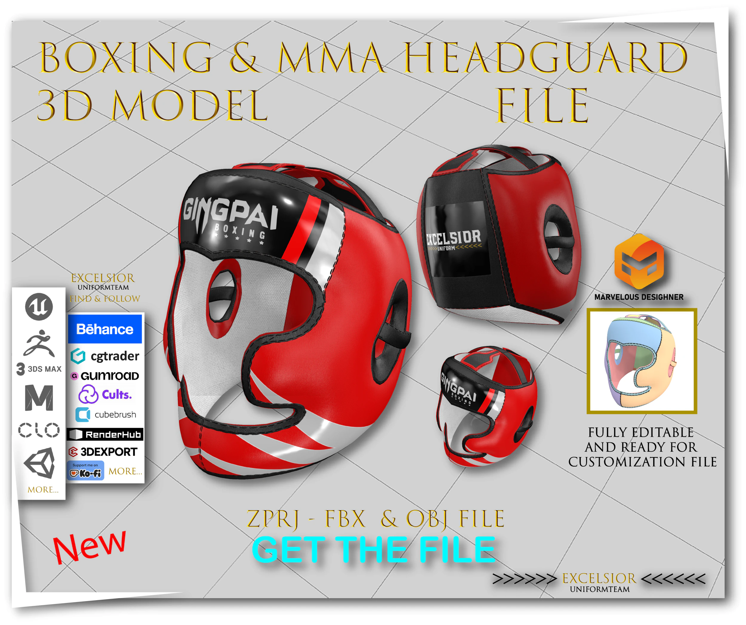 Boxing MMA Headguard ZPRJ FBX OBJ Bundle Protective Sports Helmet 3D Model .c4d .max .obj .3ds .fbx .stl .blend 
