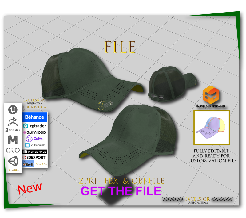 Premium Standard Cap Editable ZPRJ FBX OBJ Realistic 3D Baseball Cap Model 3D Model .c4d .max .obj .3ds .fbx .stl .blend