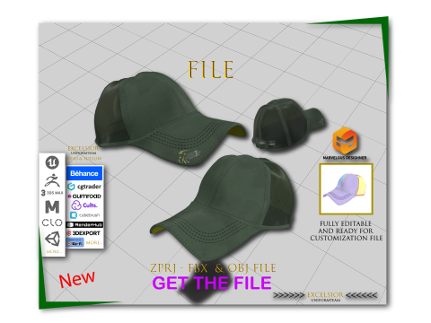 Premium Standard Cap Editable ZPRJ FBX OBJ Realistic 3D Baseball Cap Model 3D Modell