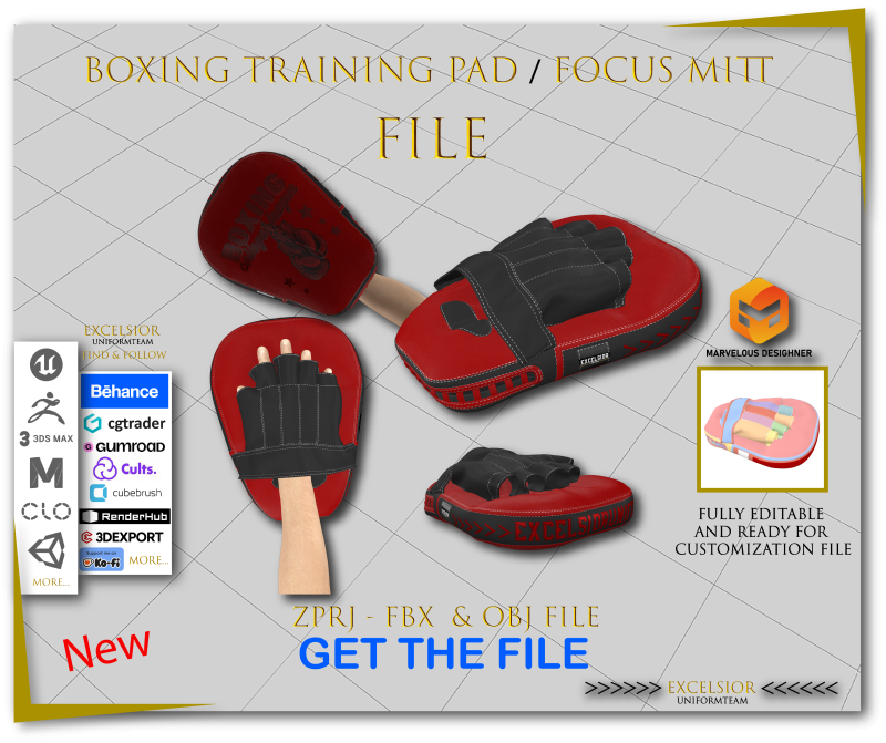 Boxing Training Pad - Focus Mitt Premium ZPRJ FBX OBJ 3D 模型 .c4d .max .obj .3ds .fbx .stl .blend 