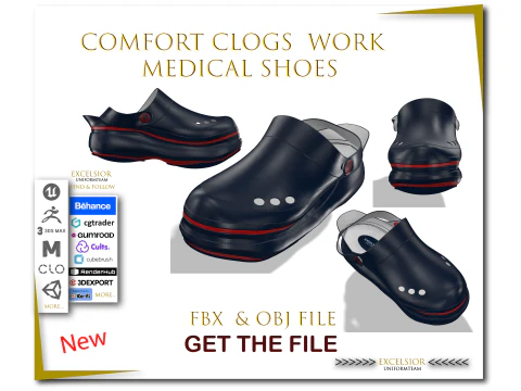 Комфортные сабо Рабочая медицинская обувь Готовность к играм FBX OBJ 3D Модель