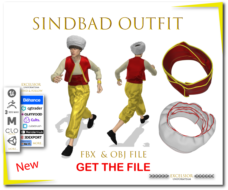 Sindbad Outfit 3D Model .c4d .max .obj .3ds .fbx .stl .blend