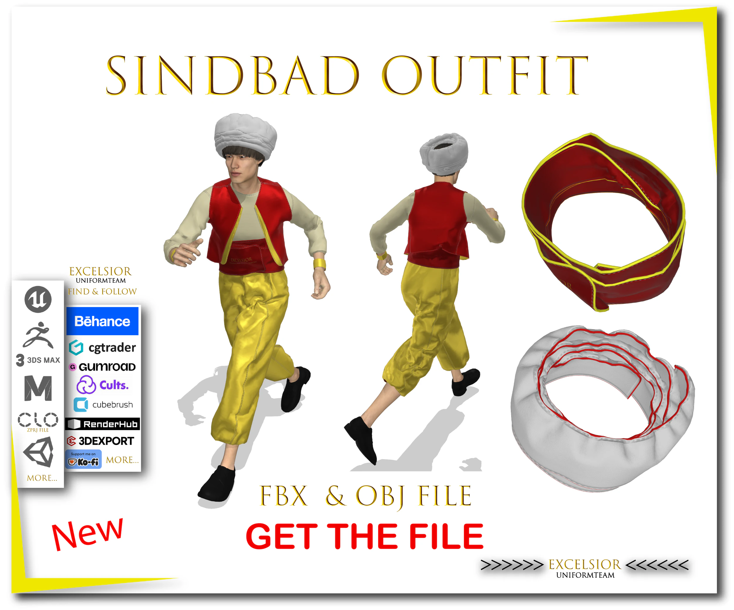Sindbad Outfit 3D Model .c4d .max .obj .3ds .fbx .stl .blend 