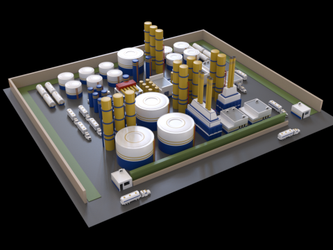 LowPoly Industrial Refinery 3D Model