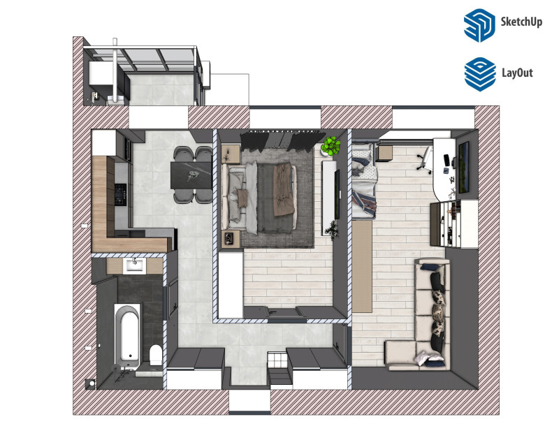 Bedroom Apartment SketchUp LayOut 3D Model .c4d .max .obj .3ds .fbx .stl .blend 