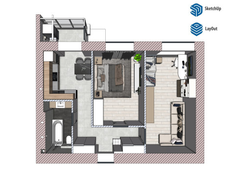 Bedroom Apartment SketchUp LayOut 3D Model