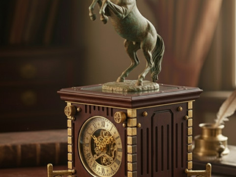 Elegant Desktop Clock with Horse 3D Baskı Modeli