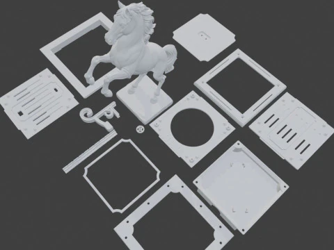 Elegant Desktop Clock with Horse 3D Print Model