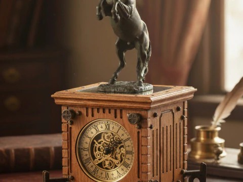 Elegant Desktop Clock with Horse 3D Print Model