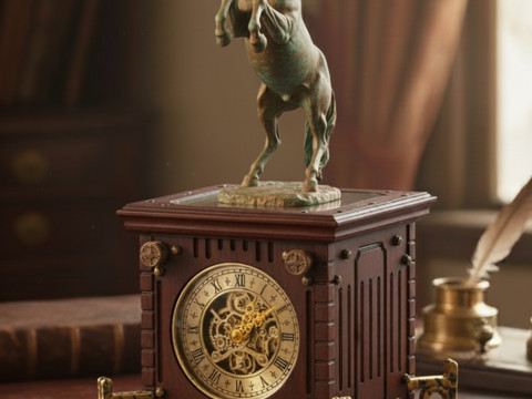 Elegant Desktop Clock with Horse 3D Принт Модель