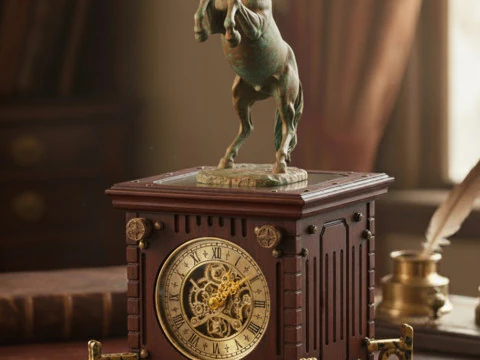 Elegant Desktop Clock with Horse 3D Print Model