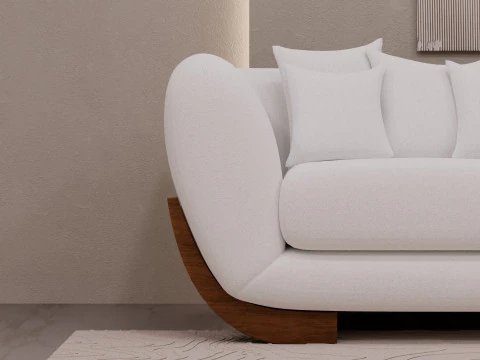 Minimal Boucl Sofa with Wooden Base 3D Model