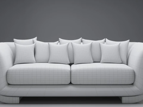 Minimal Boucl Sofa with Wooden Base 3D Model