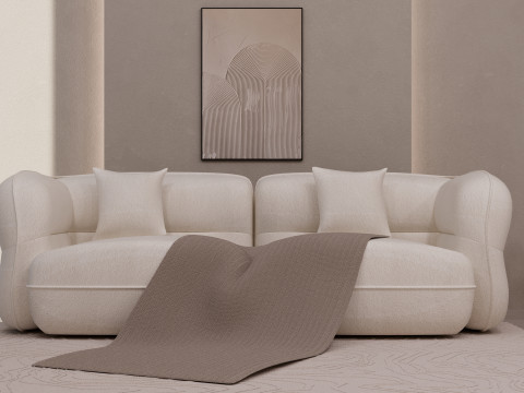 Minimal Boucle Sofa with Wooden Base 3D Model