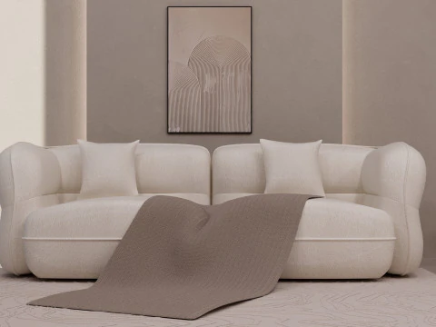 Sofá Boucle Mínimo com Base de Madeira Modelo 3D