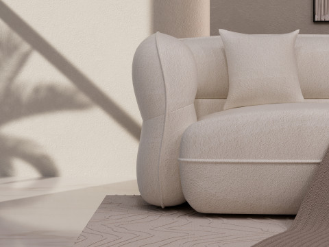 Minimales Bouclé-Sofa mit Holzsockel 3D Modell