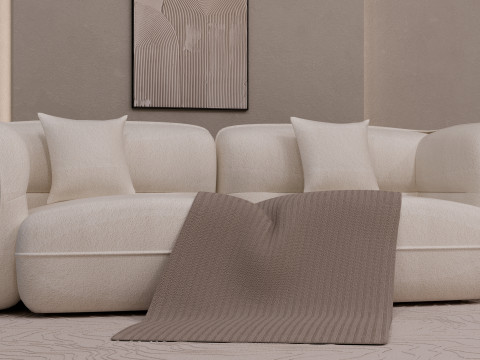 Minimales Bouclé-Sofa mit Holzsockel 3D Modell