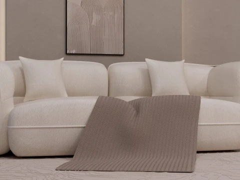 Minimal Boucle Sofa with Wooden Base 3D Model