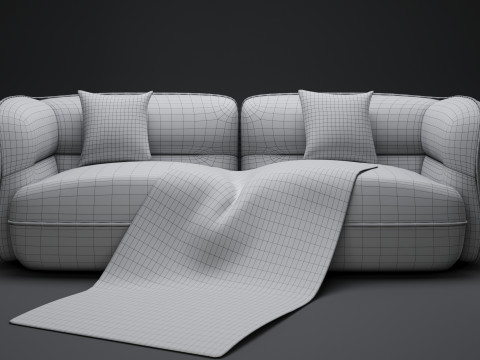 Minimales Bouclé-Sofa mit Holzsockel 3D Modell