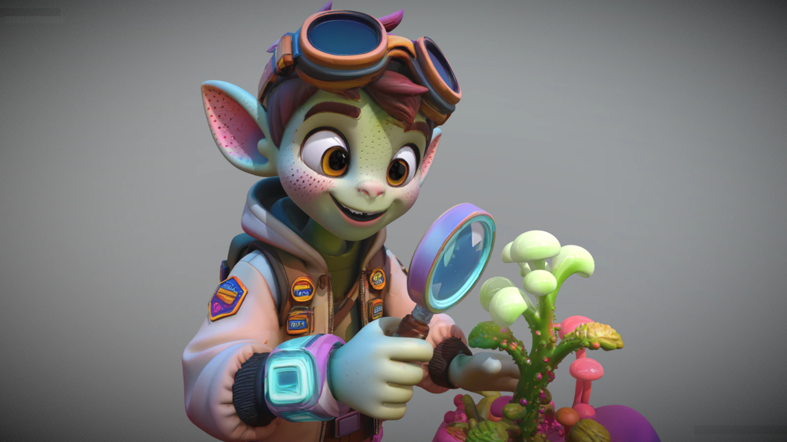 A cute green Alien inspecting ready for printing 3D Model .c4d .max .obj .3ds .fbx .stl .blend