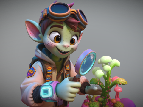 印刷の準備ができている検査中のかわいい緑色のエイリアン 3Dモデル