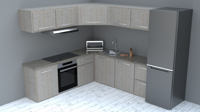 Modern Corner Kitchen Realistic 3D Interior Scene Blender FBX PBR Textures 3D Model .c4d .max .obj .3ds .fbx .stl .blend