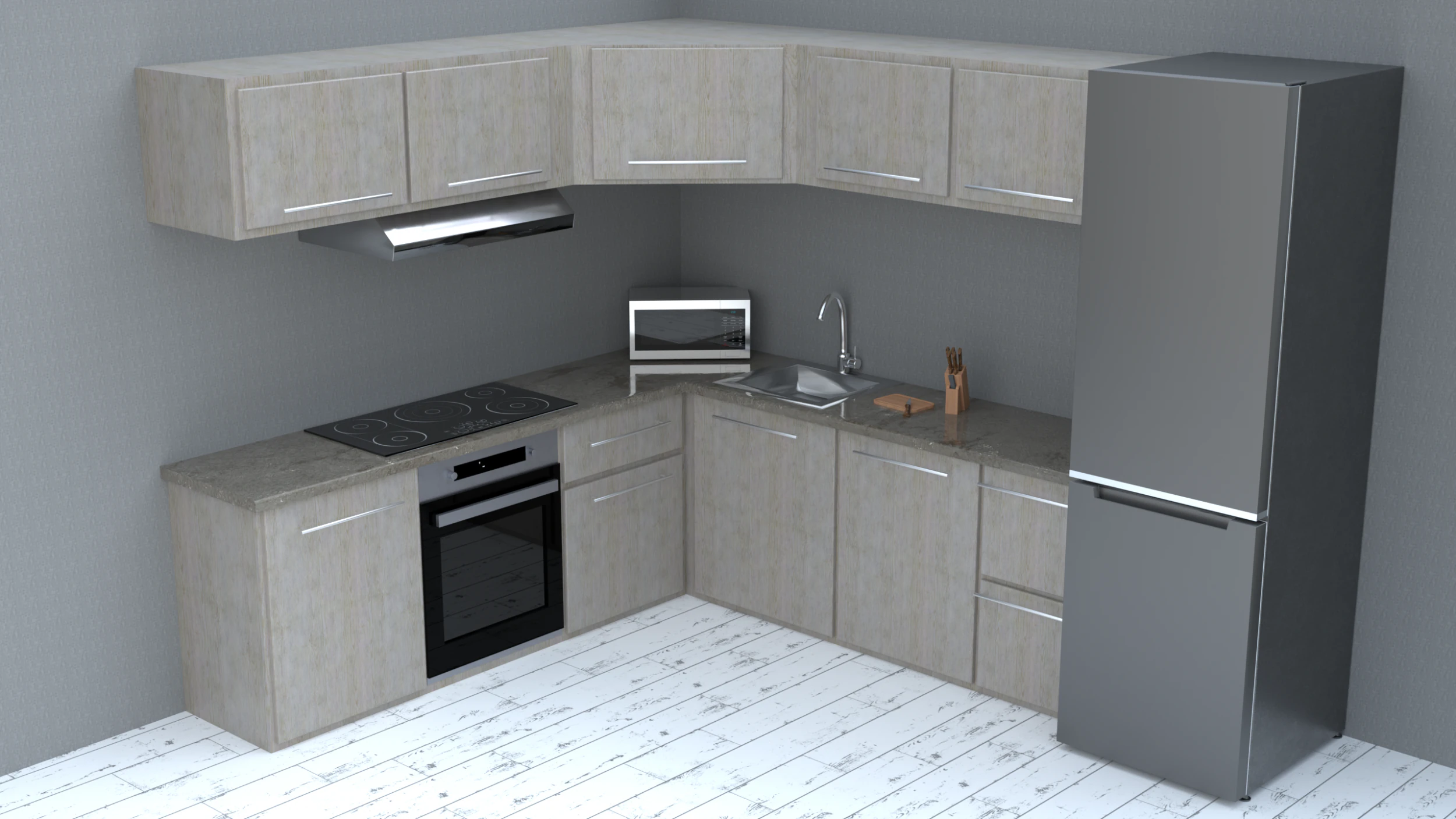 Modern Corner Kitchen Realistic 3D Interior Scene Blender FBX PBR Textures 3D Model .c4d .max .obj .3ds .fbx .stl .blend 