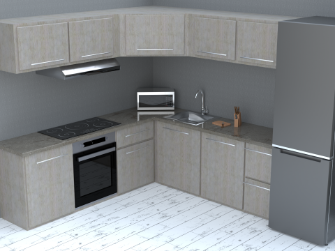 Modern Corner Kitchen Realistic 3D Interior Scene Blender FBX PBR Textures Modèle 3D