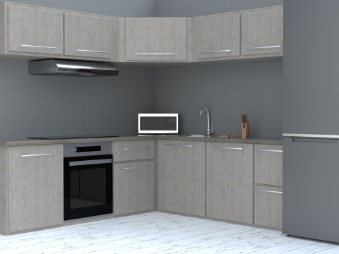 Modern Corner Kitchen Realistic 3D Interior Scene Blender FBX PBR Textures 3D Model