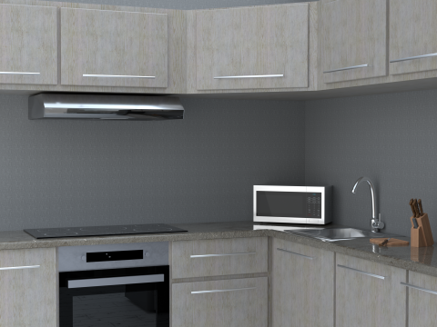 Modern Corner Kitchen Realistic 3D Interior Scene Blender FBX PBR Textures 3D Model