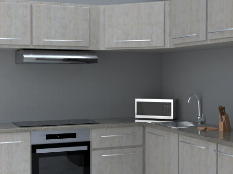 Modern Corner Kitchen Realistic 3D Interior Scene Blender FBX PBR Textures 3D Model