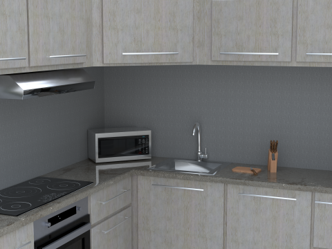Modern Corner Kitchen Realistic 3D Interior Scene Blender FBX PBR Textures 3D Model
