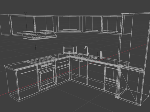 Modern Corner Kitchen Realistic 3D Interior Scene Blender FBX PBR Textures 3D Model