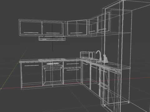 Modern Corner Kitchen Realistic 3D Interior Scene Blender FBX PBR Textures 3D Model