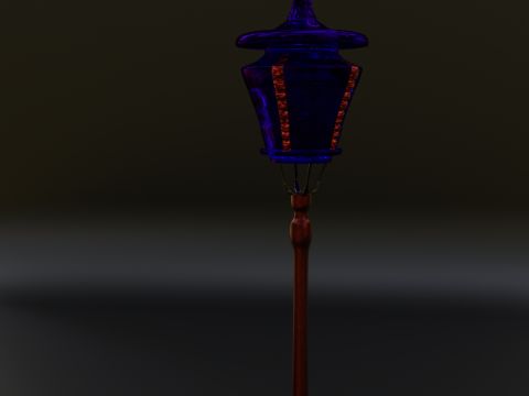 Lampu Jalan Vintage Posting Render Bergaya Merah Biru Model 3D
