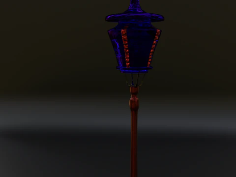 Vintage Street Lamp Post Red Blue Stylized Render 3D Model