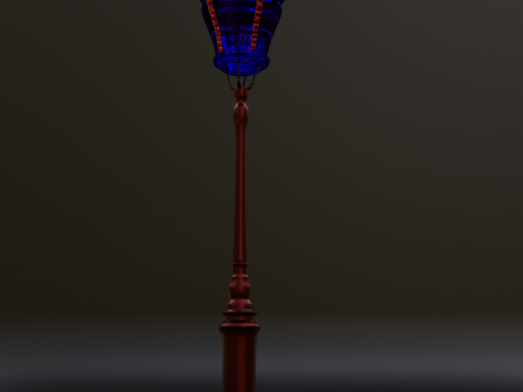 Lampu Jalan Vintage Posting Render Bergaya Merah Biru Model 3D