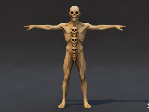 Pose en T de Ghoul QuadHead Modèle 3D