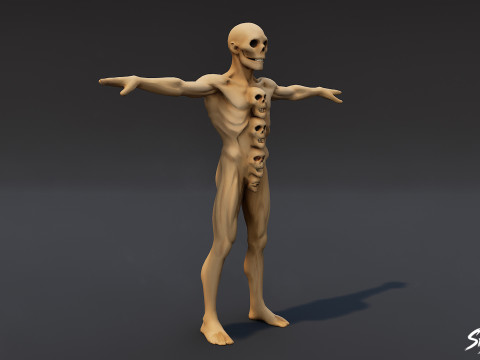 QuadHead Ghoul T-Pose Modelo 3D