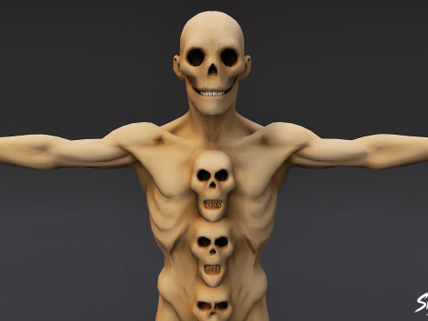 QuadHead Ghoul T-Pose Modelo 3D
