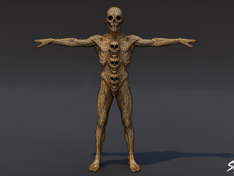 QuadHead Ghoul T-Pose Modelo 3D