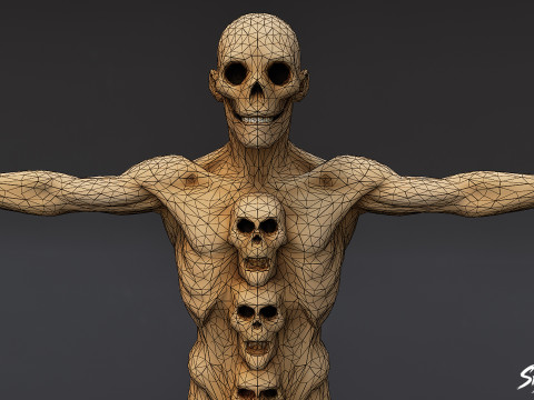 QuadHead Ghoul T-Pose Modelo 3D